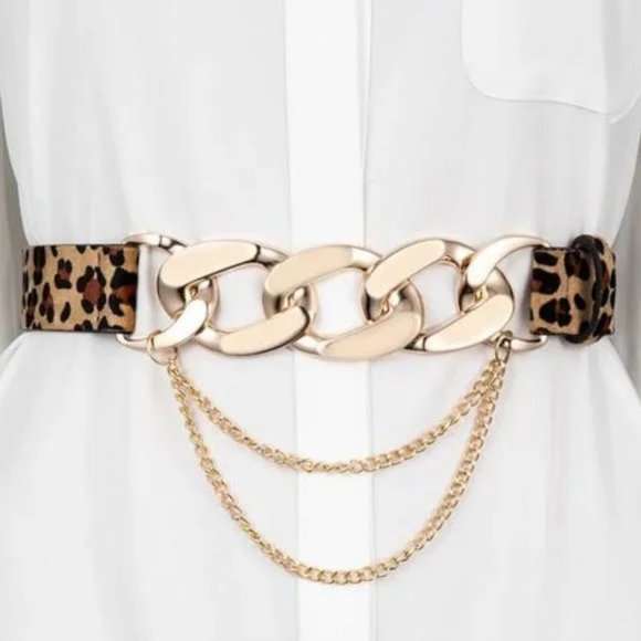 Leopard Print Belt with chain details main image 3